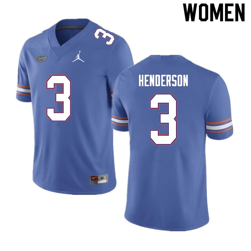 NCAA Florida Gators Xzavier Henderson Women's #3 Nike Blue Stitched Authentic College Football Jersey SRC3564RW